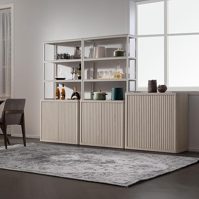 SICOTAS Book Shelf Fluted Bookshelf 71" Tall Bookcase with Doors Storage 5 Tier Mid Century Modern Bookshelves Large Shelves Metal Book Cases for Living Room Office Bedroom Kitchen Library (White)