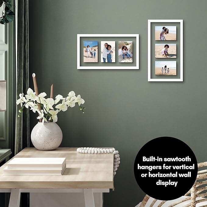 Americanflat 4x6 Collage Picture Frame with Shatter-Resistant Glass - Fits Three 4x6 Photos or use as One 9x17 Frame - Signature Collection - Collage Frames with Floating Effect - White