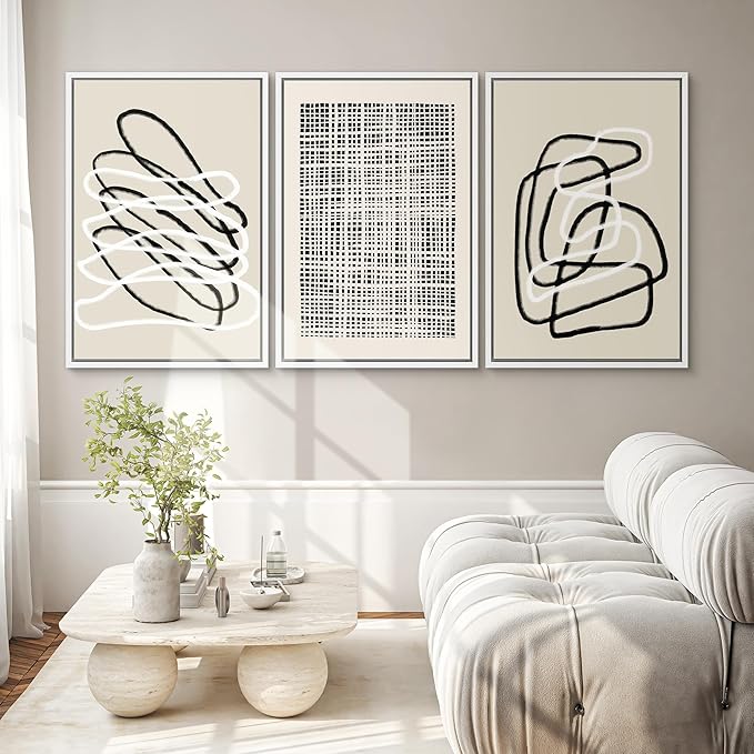SIGNWIN Framed Canvas Print Wall Art Set Grunge Watercolor Paint Strokes Abstract Shapes Cozy Neutral Modern Art Decorative Boho Relax/Zen Nordic for Living Room, Bedroom, Office - 16"x24"x3 White