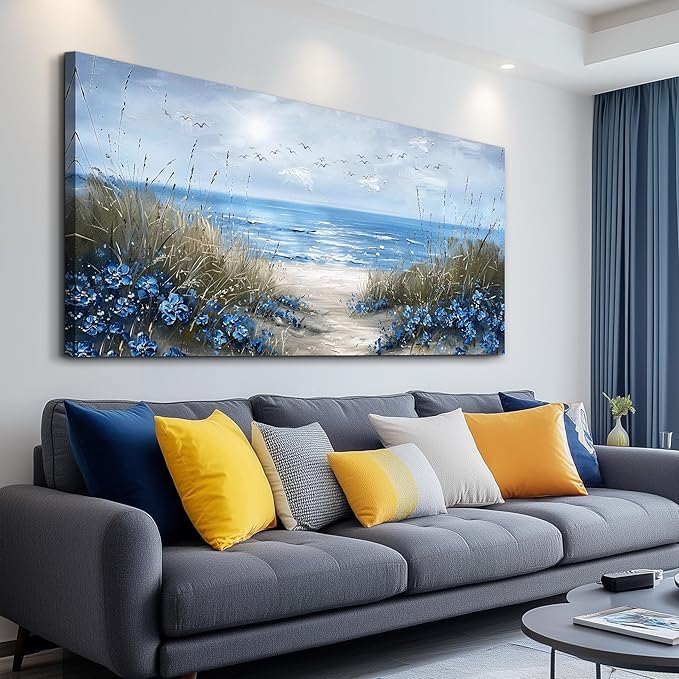 KELIYUAN Large Wall Decor For Living Room Canvas Wall Art For Office Bedroom Aesthetic Blue Ocean Sea Wave Wall Painting Artwork Pictures Modern Beach Posters Ready To Hang Home Decoration 30"x60"