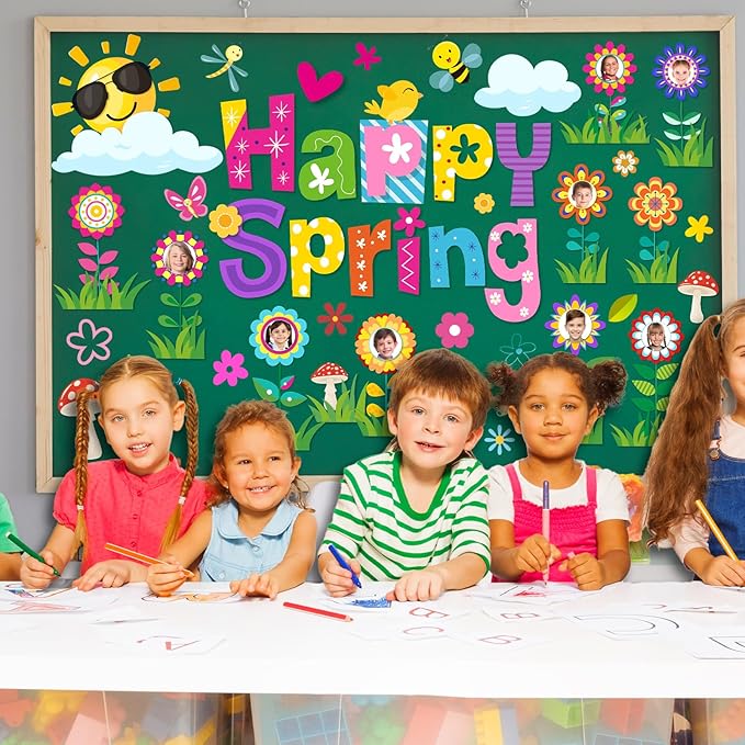 Spring Bulletin Board Decorations, Hello Spring Bulletin Board Decorations Includes Flower Mindset Photo Posting Craft Cutouts and Sun Cloud Cutouts for School Offices Classroom Back to School Party