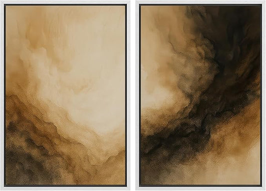 SIGNWIN Framed Canvas Print Wall Art Set Golden Brown Abstract Cloudscape Dramatic Modern Landscape Illustrations Modern Art Decorative Multicolor for Living Room, Bedroom, Office - 16"x24"x2 White