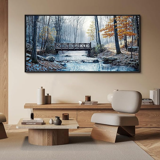 yiijeah Large Living Room Wall Art - Modern Wall Decor for Bedroom Office Decor Mountain Forest Landscapes Village Bridge Painting Framed Canvas Prints Ready to Hang Pictures Home Decor