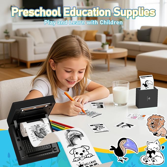 Phomemo Sticker Printer- Mini Thermal Sticker Printer Machine, Small Pocket Label Maker Instant Print for DIY Creation, Study Notes, Photos, Portable Inkless Photo Maker for Kids/Students, Black