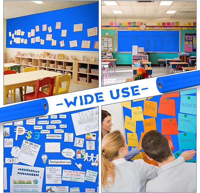 16 in x 40 Ft Fabric Bulletin Board Roll Classroom Non Woven Fabric Background Decorations Waterproof Wrinkle Resistant Bulletin Board for Back to School Wall Decor(Deep Bule,Pure)