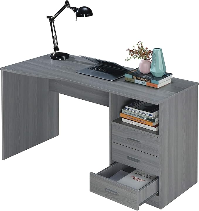 51" Classic Computer Desk with Drawers, 3-Drawer Home Office Desk with Storage, Grey