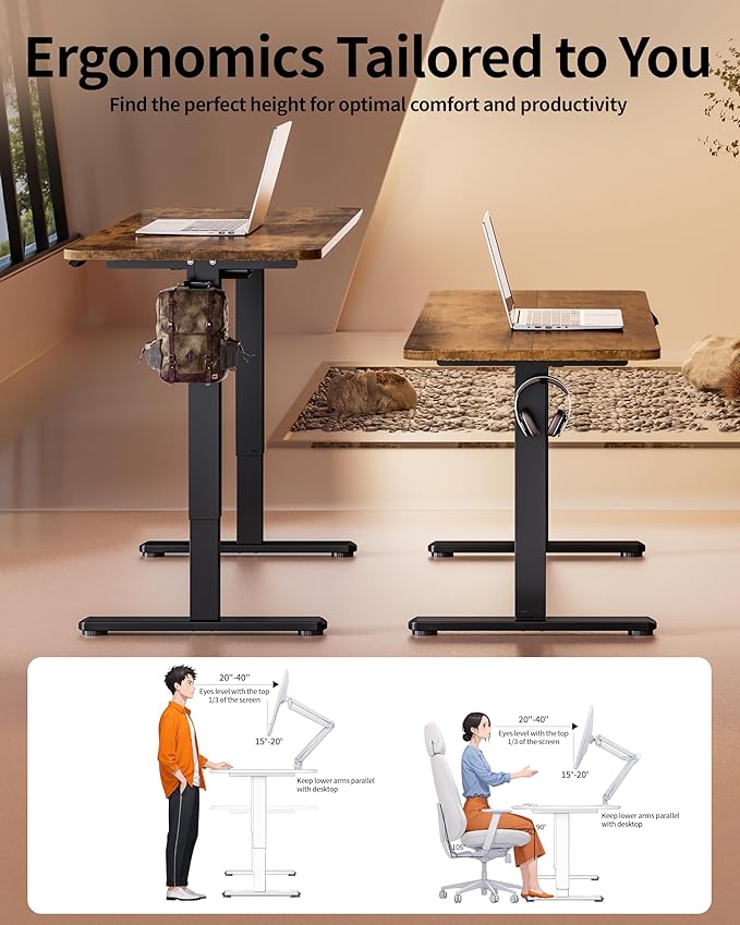 BIZUM Electric Standing Desk 63 x 24 Inch Computer Desk-Gaming Desk Rustic Brown Home Office Desks Height Adjustable Memory Stand Up Computer Workstation