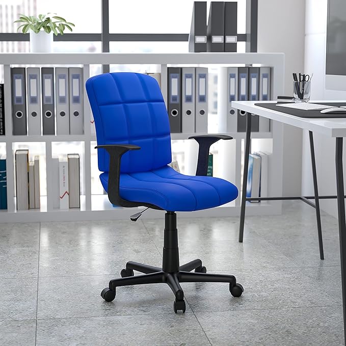 Flash Furniture Clayton Mid-Back Blue Quilted Vinyl Swivel Task Office Chair with Arms