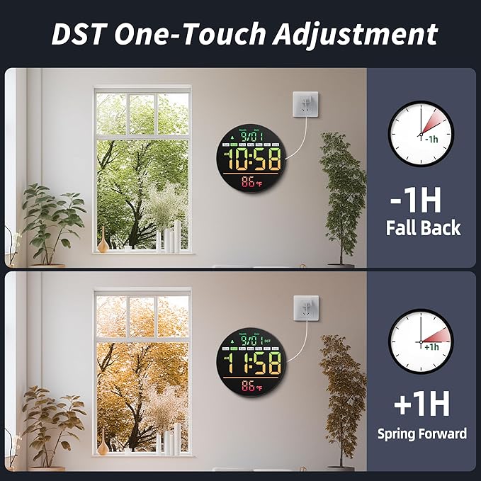 Maxstar Led Digital Wall Clock with Timer, Seconds, Temperature, Date, DST, Nightlight, RGB Color, Alarm Clock, 5-Level Display Brightness, Digital Clock Timer for Classroom, Bedroom, Garage, Gym