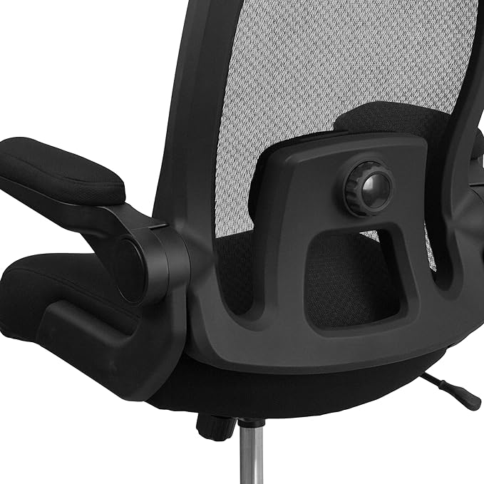Flash Furniture Big & Tall Swivel Office and Gaming Chair with Lumbar and Back Support, Ergonomic Mesh Office Chair with Flip-Up Armrests and Adjustable Height, Black
