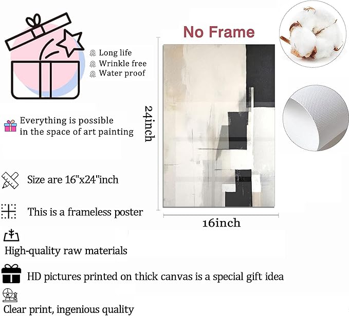 3Pcs Neutral Abstract Canvas Wall Art Pictures Modern Minimalist Posters Prints Beige Black Brown Simple Wall Decoration for Living Room Bedroom Bathroom Office 16x24in Unframed