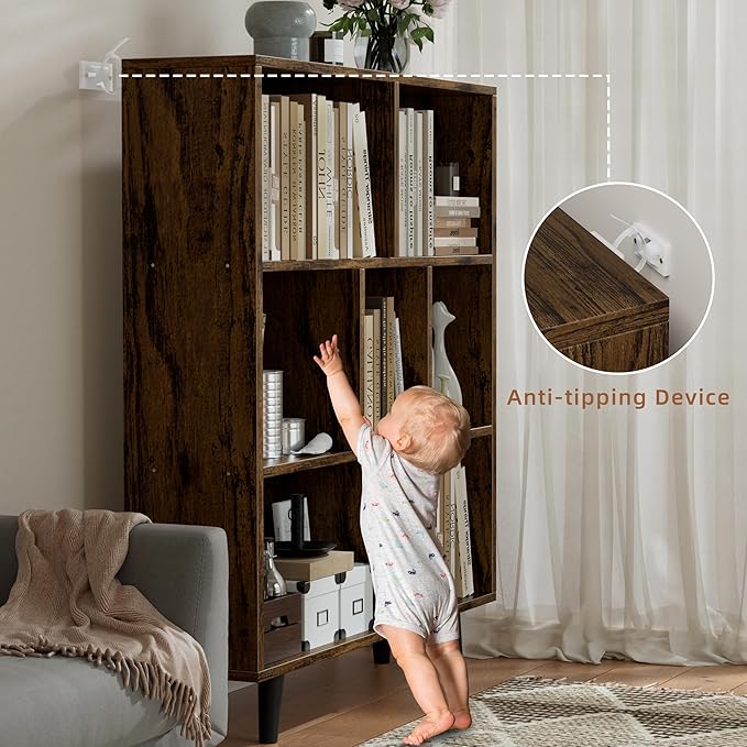 JAMFLY Bookshelf, 3 Tier Book Shelf with Legs, Modern Small Bookcase Storage Organizer Book Shelves for Bedroom, Living Room, Office, Brown