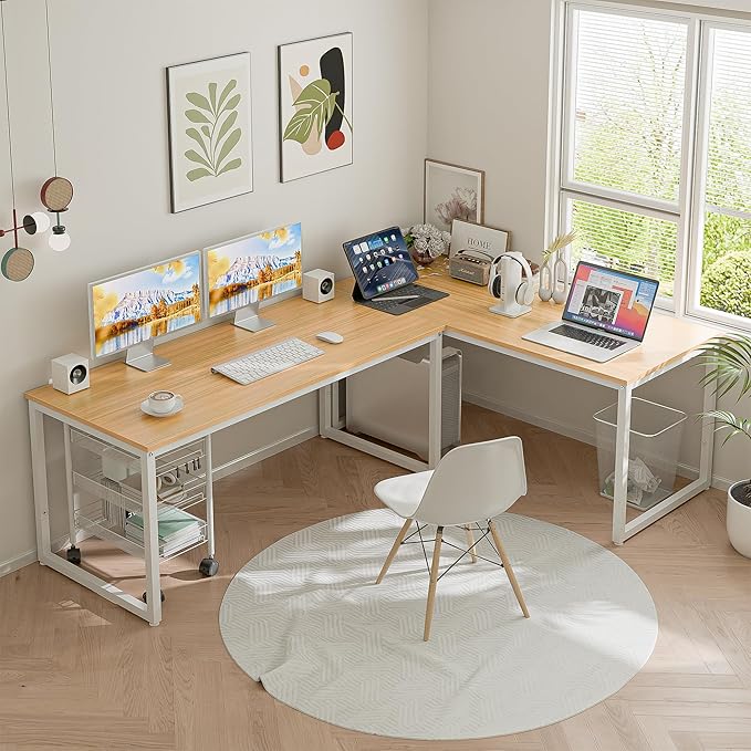ZenStyle Computer Desk 55" Large Office Desk Computer Table Laptop PC Simple Study Writing Desk for Home Office, Light Brown