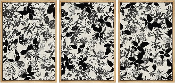 SIGNWIN Framed Canvas Print Wall Art Set Black and White Botanical Collage Monochrome Floral and Leaf Illustrations Modern Art Decorative Abstract for Living Room, Bedroom, Office - 16"x24"x3 Natural
