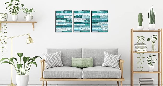aburaeart Motivational Quotes Teal Wall-Decor - Canvas Wall Art For Living Room - 3 Piece Wall Decor Ready To Hang Size 12" x 16"