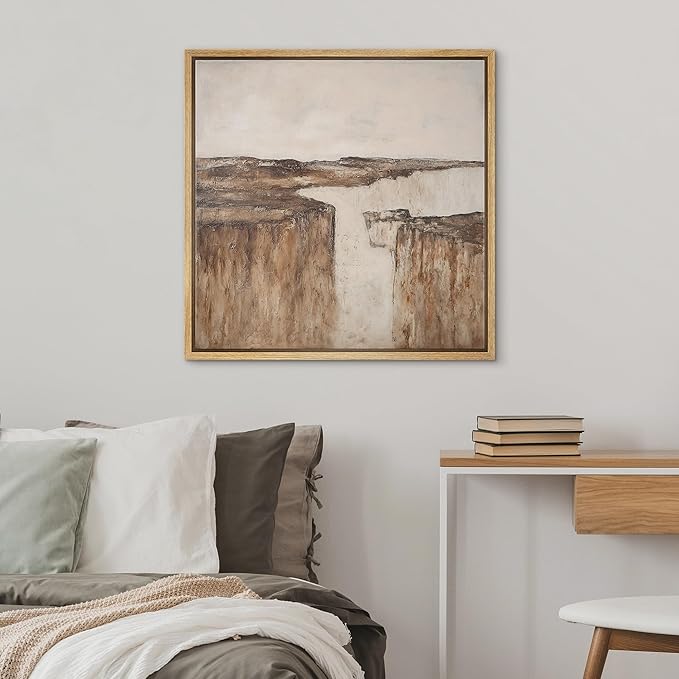 SIGNWIN Framed Canvas Print Wall Art Earthy Canyon Cliff Abstract Landscape Illustration Modern Art Decorative Nordic Minimal Calm/Zen for Living Room, Bedroom, Office - 16"x16" Natural