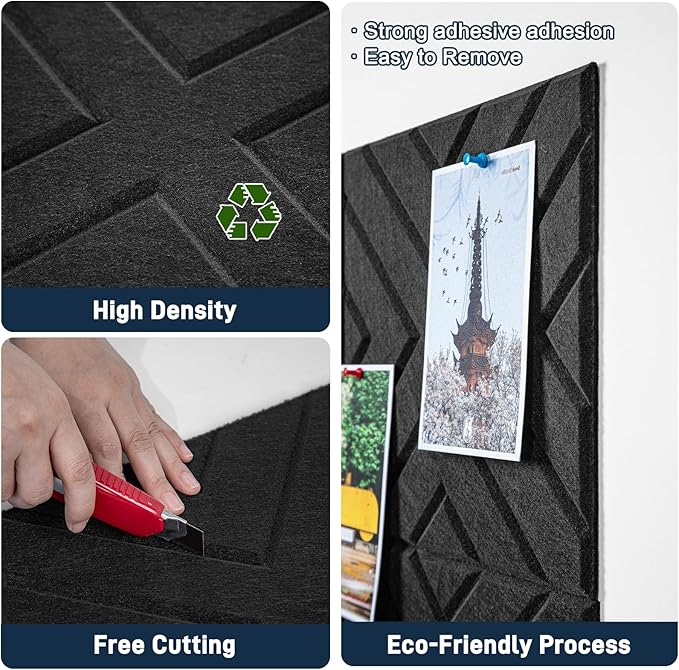 Large Cork Board Alternative - 6 Pack 36" x 24" Felt Wall Tiles with Safe Removable Adhesive Tabs, Black Cork Boards for Walls Pin Board Bulletin Board Cork Board for Office