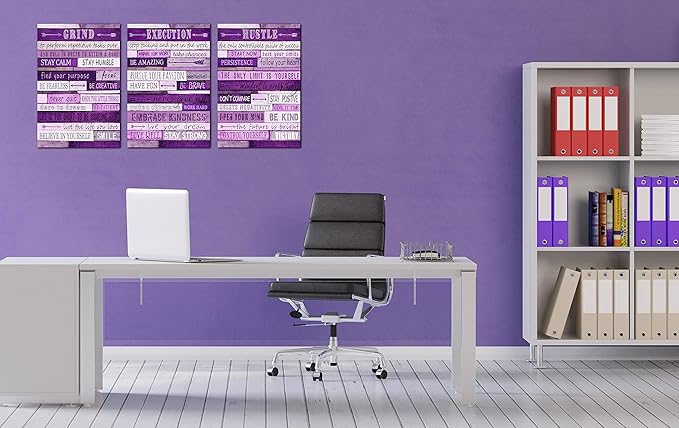 Purple Room Decor for Women - Motivational Inspirational Quotes Wall Art for Office - Large Canvas Wall Art Ready to Hang Size 16" x 24" x 3 Pieces