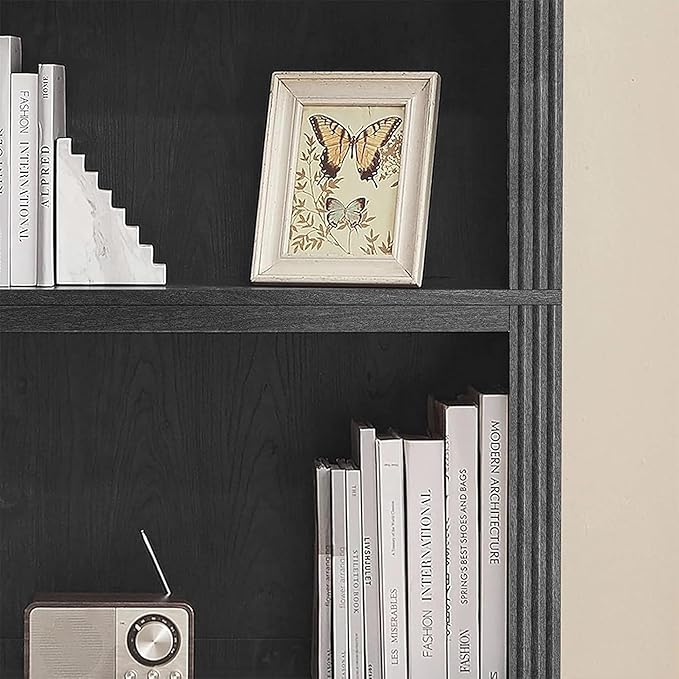 JAHRSTIM Halston Standard Bookcase, Adjustable Storage Open Display Shelving Unit for Home and Office Space, 14”L x 31.50”W x 72.50”H, Black