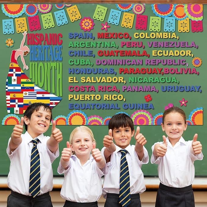 gisgfim Hispanic Heritage Month Bulletin Board Decorations Set Spanish English Classroom Latin American Cutouts National Hispanic Heritage Month Bulletin Board Decor for School Home Chalkboard Wall