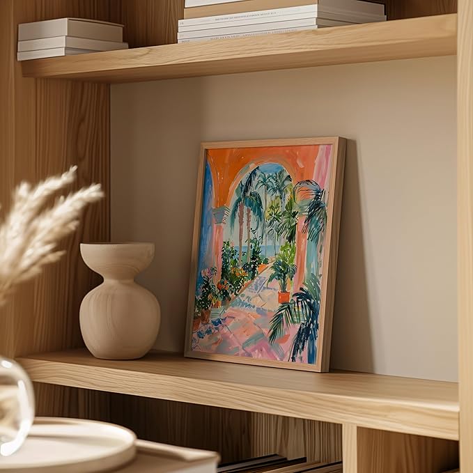 HAUS AND HUES Floral Art Wall Decor - Wildflowers Wall Art for Living Room, Floral Artwork for Bedroom Walls, Flower Painting for College Girls Dorm Room (City Scenery 3, Beige Frame, 11x14)