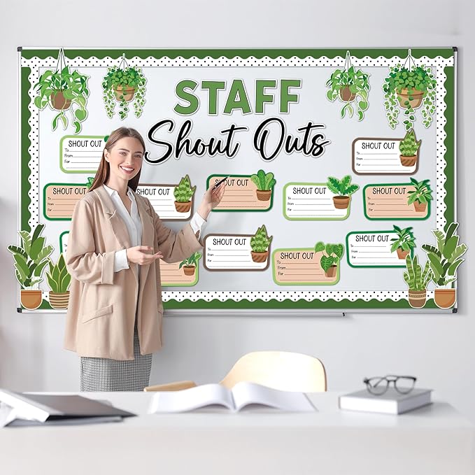 Plant Theme Staff Shout Outs Bulletin Board Decorations Spring Plants Staff Shout Outs Bulletin Board Set Appreciation and Recognition DIY Craft Cutouts for Back to School Classroom Door Decor Supplie