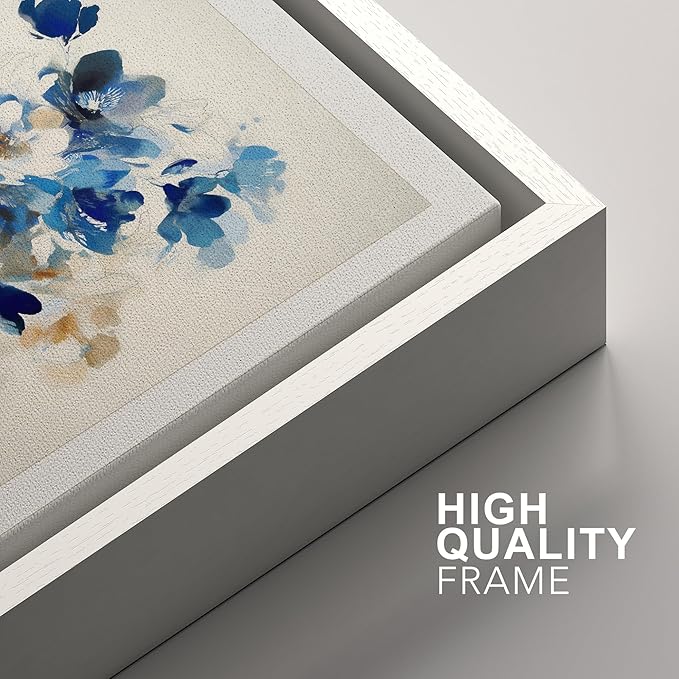 SIGNFORD Framed Wall Art Print Set Blue Blossom Watercolor Floral Botanical Digital Art Modern Art Contemporary for Living Room, Bedroom, Office - 24"x36"x3 WHITE