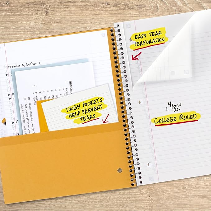 Five Star Spiral Notebook + Study App, 3 Subject, College Ruled Paper, 8-1/2" x 11", 150 Sheets, Fights Ink Bleed, Water Resistant Cover, Fire Red (72065)