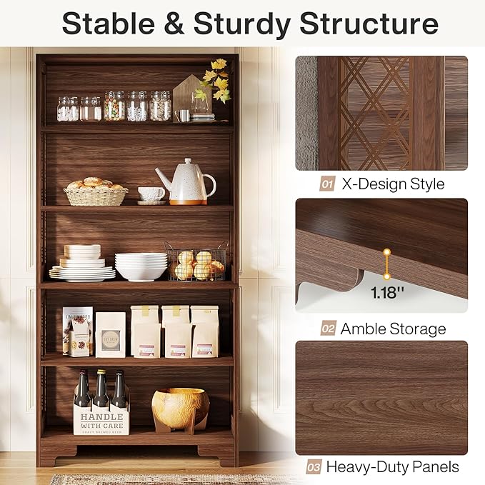 Tribesigns 6-Tier Bookcase, 70.8" Vintage Tall Bookcase,5-Shelf Mid-Century Display Rack Storage Shelves for Home Office, Living Room, Bedroom