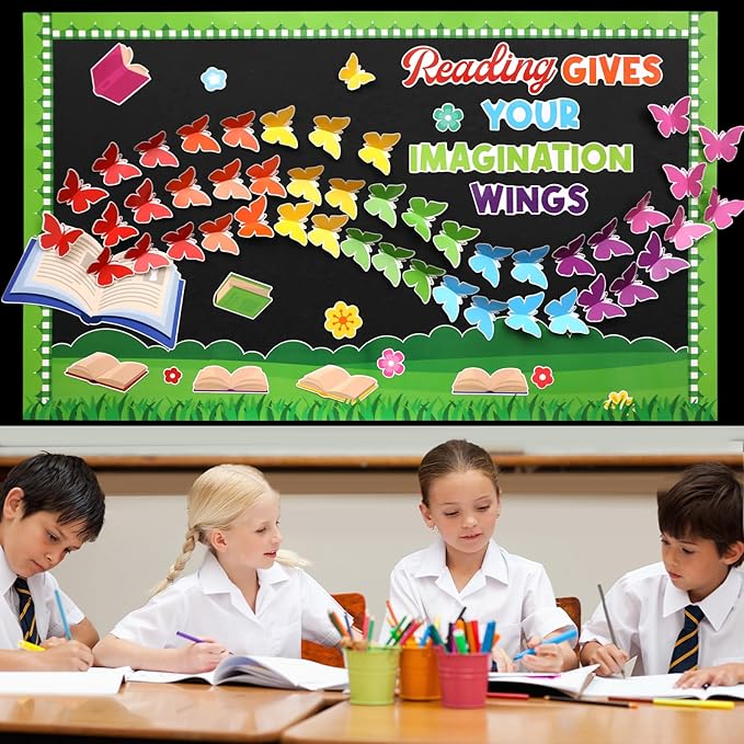 Colorful Reading Bulletin Board Decorations 3D Butterfly Bulletin Board Set Reading Gives You Wings Butterfly Paper Cutouts Classroom for Back to School Elementary Classroom Library Chalkboard Decor