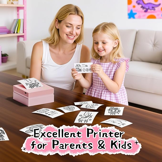 Sticker Printer, PM290C Thermal Mini Printer, Bluetooth Print Pod with 3 Rolls of Paper, Portable Print Pods for Phone & Tablet, Sticker Maker Machine for Notes, Photos, Journal, Rose Pink
