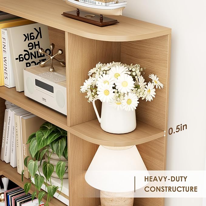 FOTOSOK 74” Tall Corner Bookshelf, 6-Tier Bookshelf and Bookcase with Open Storage, Tall Bookcases Wooden Storage Shelves for Home Office, Thickened Boards for Better Load Bearing, Natural