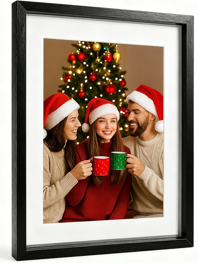 AceList 11x14 Floating Frames, Double Plexiglass Wood Picture Frame, Display Any Size Photo up to 11x14 photos for Desktop or Wall Hanging, Black
