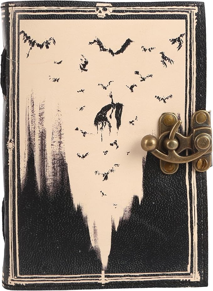 TUZECH Book of Spells Leather Bound Journal Deckle Edge Paper Grimoire Printed Diary Third Eye witchcraft supply and Witch Spell Notebook Antique Vintage Book for Men and Women (The Necromancy)