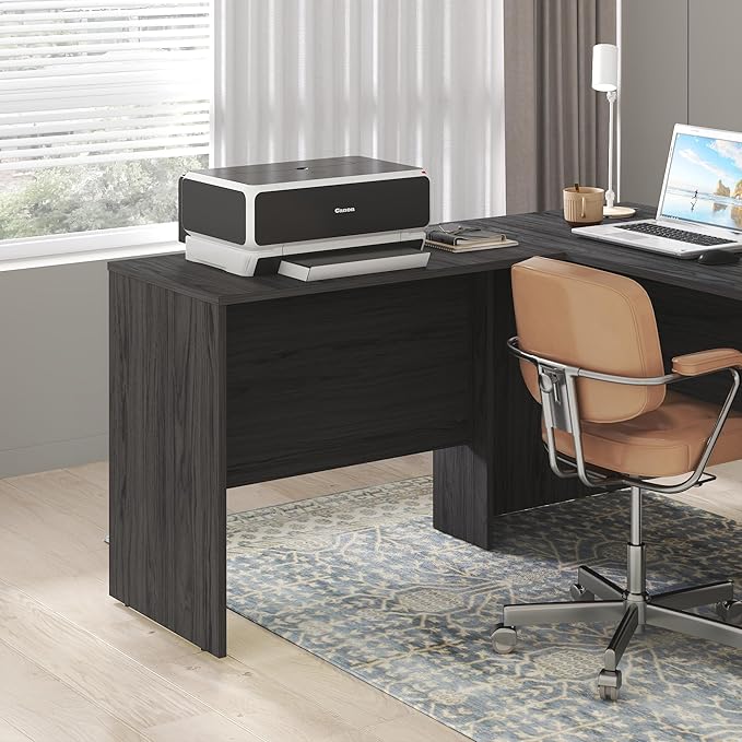 Furinno Roger Office Desk Return, 35 Inch Rectangular Desk Return for Executive Desk, Reversible Return with Cord Grommet, Scratchproof and Water-Resistant, for Home Study, Office, Coastal Grey