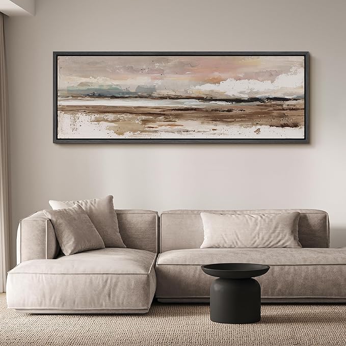 SIGNFORD Large Framed Canvas Coastal Horizon Textured Abstract Illustrations Modern Art Calm Warm for Living Room, Bedroom, Office - 60"x20"