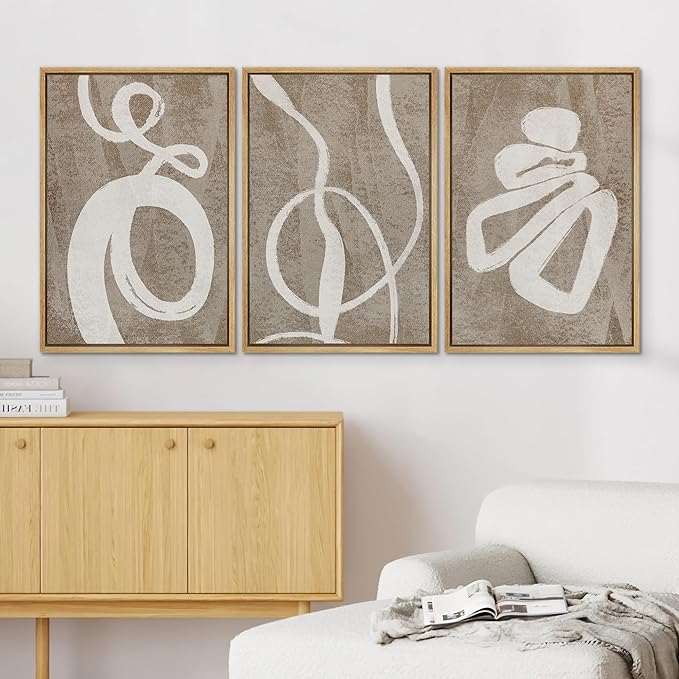 SIGNWIN Framed Canvas Print Wall Art Set Contemporary Geometric Abstract Illustrations Modern Art Decorative Nordic Abstract for Living Room, Bedroom, Office - 24"x36"x3 Natural