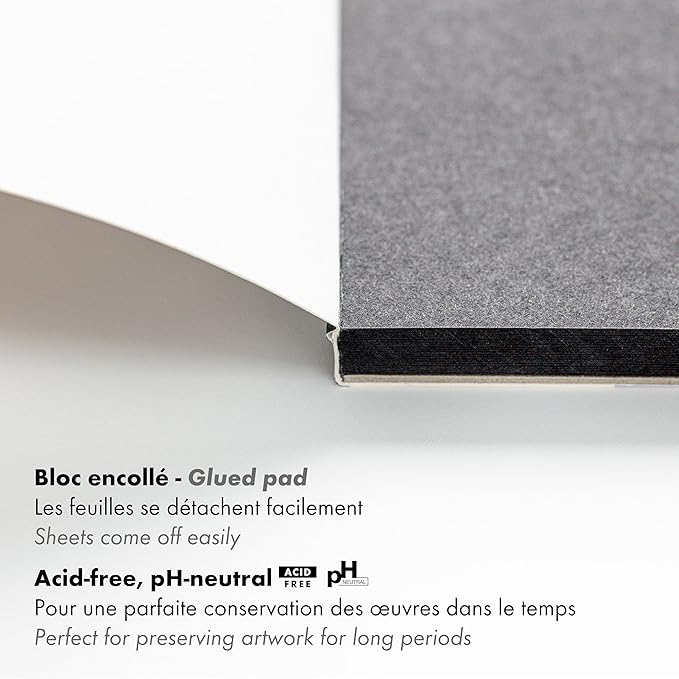 Clairefontaine - Ref 975169C - Paint'ON Multi-Technique Black Paper Pad (20 Sheets) - A4 Size, 250gsm Heavyweight Paper, Slight Rough Grain, Acid Free, pH Neutral