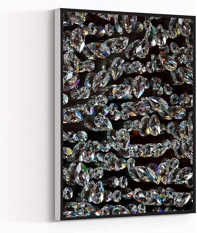 Wall Art Framed Ready to Hang Diamonds Sparkling On Black Background Canvas Wall Art For Home Office Decoration 20*30 inches
