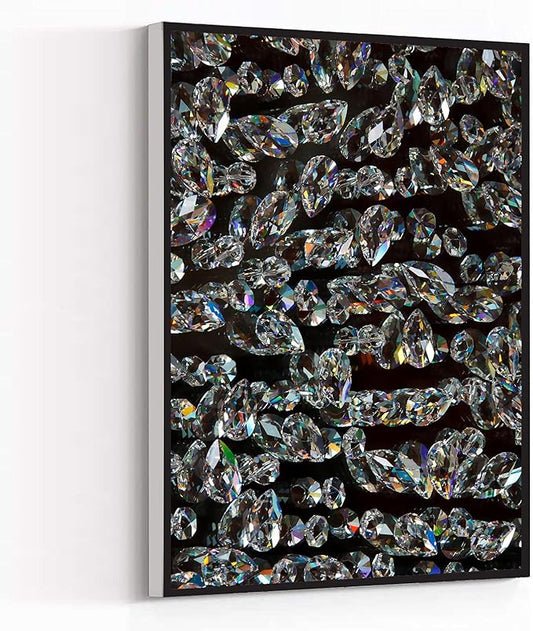 Wall Art Framed Ready to Hang Diamonds Sparkling On Black Background Canvas Wall Art For Home Office Decoration 20*30 inches
