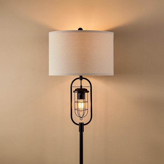 KAWOTl Farmhouse Floor Lamp with Night Light, 62.5’’ Industrial Bronze Standing Lamp for Living Room, Bedroom, Home Office, Rustic Lantern-Style (LED Bulbs Included)