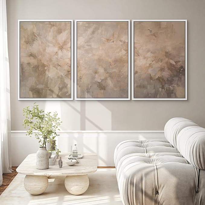 SIGNWIN Framed Canvas Print Wall Art Set Soft Neutral Abstract Floral Illustrations Modern Art Decorative Boho Relax/Zen Nordic for Living Room, Bedroom, Office - 16"x24"x3 White