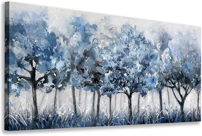 yearainn Abstract Forest Canvas Wall Art - Blue Trees Pictures Navy Botanical Painting Wall Decor Minimalist Modern Printing Artwork for Living Room Bedroom Home Office Decorations 24" x 48"