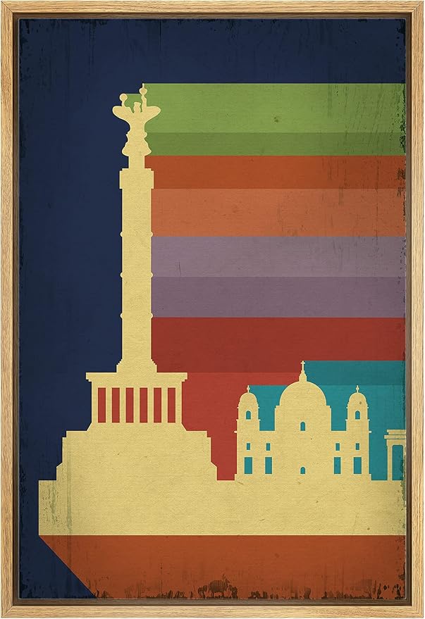 IDEA4WALL Framed Canvas Print Wall Art Retro Vintage Berlin Germany Poster Cultural Building Illustrations Modern Art Contemporary Scenic Warm for Living Room, Bedroom, Office - 16"x24" NATURAL
