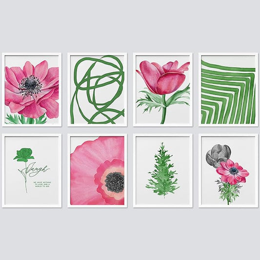 SIGNWIN Framed Poster Bathroom Decor 11"x14"x 8 White, Wall Art Room Decor Multicolor for Living Room, Bedroom, Office Pink Daisy Jungle Tropical Botanical Palm Leaf Nature Abstract Shapes