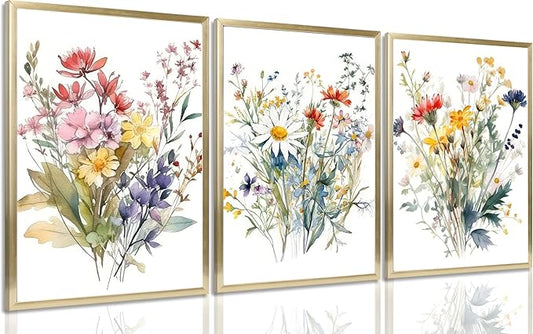 Colorful Wildflower Canvas Wall Art Watercolors Botanical Flower Painting Picture Wall Decor Modern Painting Floral Poster Print Artwork for Bedroom Living Room Gallery Home Decoration UnFramed