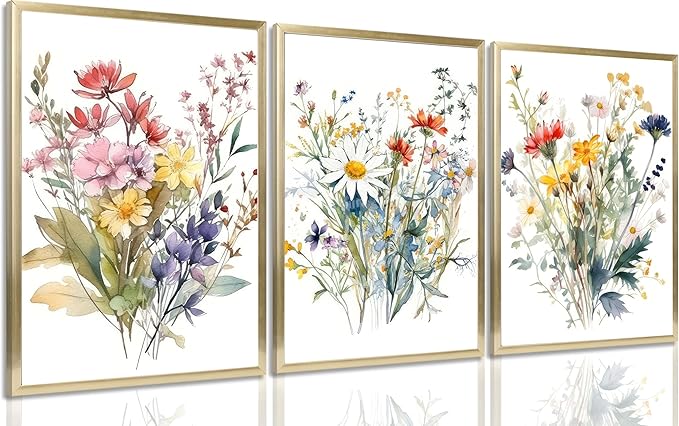 Colorful Wildflower Canvas Wall Art Watercolors Botanical Flower Painting Picture Wall Decor Modern Painting Floral Poster Print Artwork for Bedroom Living Room Gallery Home Decoration UnFramed