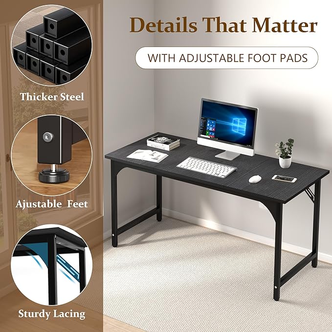 47 X 23.6 inch Computer Desk, Office Desk with Deeper & Thicker Desktop, Modern Simple Study Table with Sturdy Metal Frame & Large Legroom, Study Writing Work Desk for Home Office, Bedroom