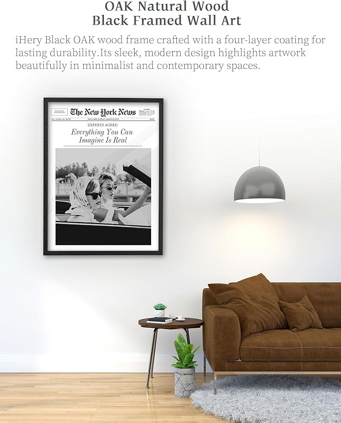 iHery Premium Natural Black OAK Wood 16x20in Everything You Can Imagine Is Real Trendy Framed Wall Art, Vintage Hot Girls Canvas Wall Decor For Dorm Bedroom Living Room 1Pack
