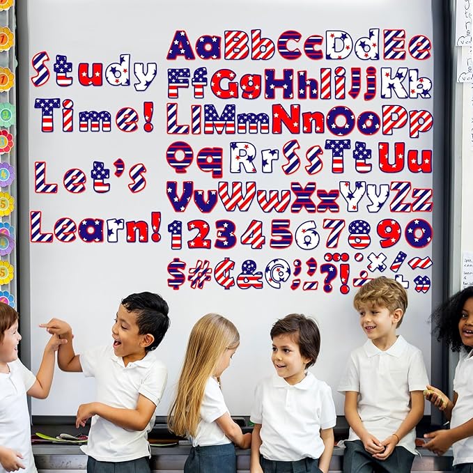 260 Pcs 4th of July Bulletin Board Letters for Classroom 4” Letters Combo Pack Set Patriotic Classroom Decorations American Flag 4th of July Alphabet Numbers Symbols Letters for Classroom Decor